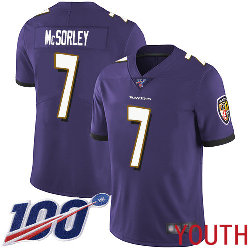 Baltimore Ravens Limited Purple Youth Trace McSorley Home Jersey NFL Football #7 100th Season Vapor Untouchable->youth nfl jersey->Youth Jersey